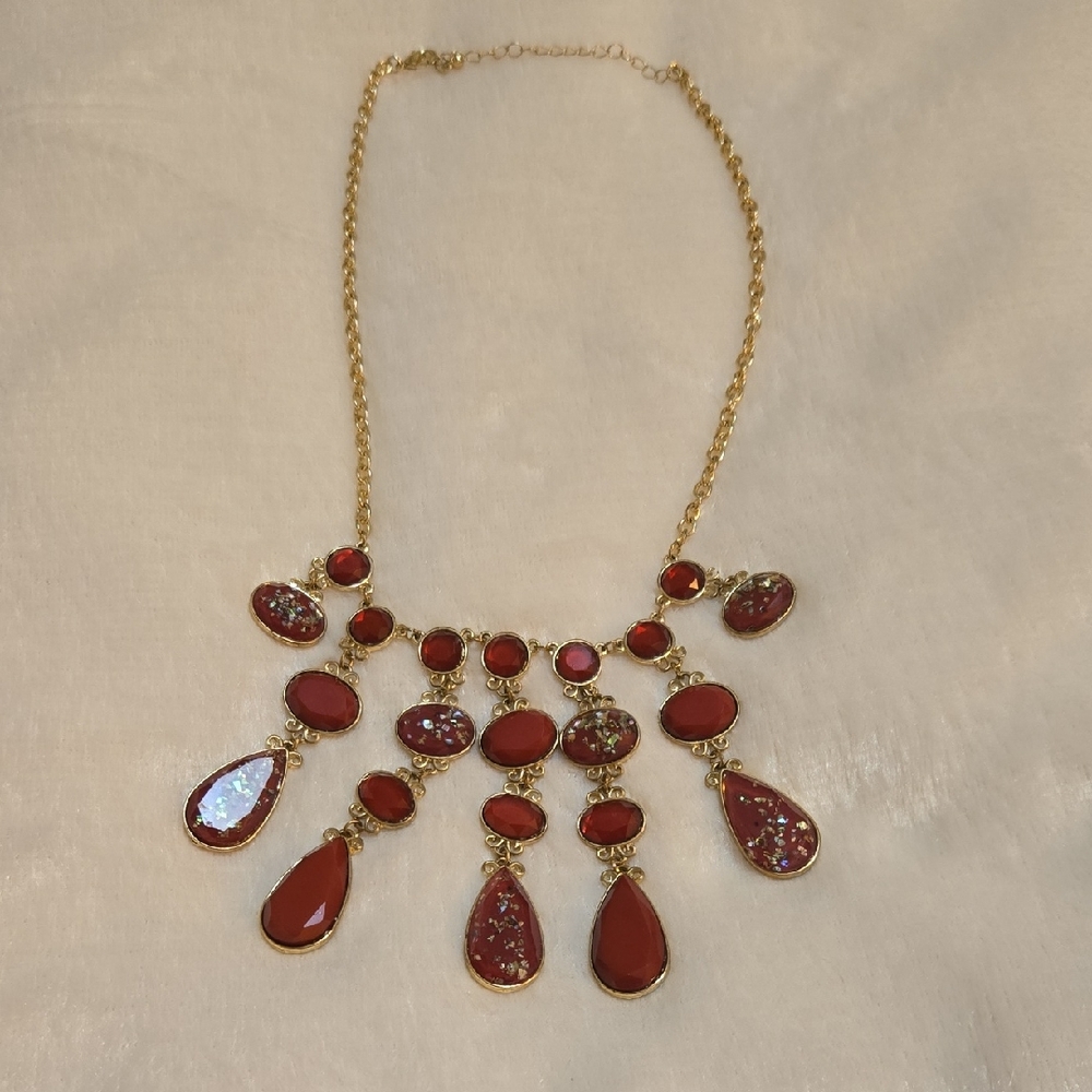 Elegant Red and Gold Statement Necklace